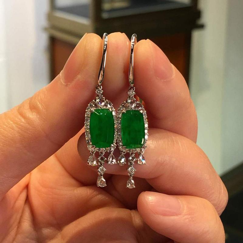 Natural An Jade Exquisite Square Green Tassels Earrings For Women Ethnic Style Vintage Party Earings Banquet Jewelry