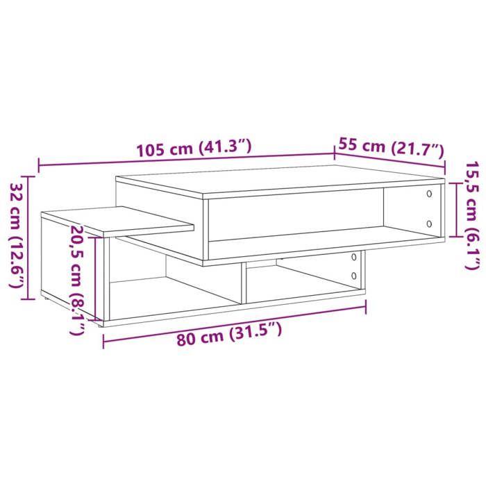 VidaXL Table basse vieux bois 105x55x32 cm bois d'ingénierie, table d'appoint, table de salon, table latérale, bout de 856670