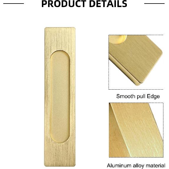 Recessed Finger Flush Pulls with Edge Pull, Sliding Barn Door Handle Hardware, for Cabinet, Pocket, Closet, Barn Door Handle Pulls (Gold,