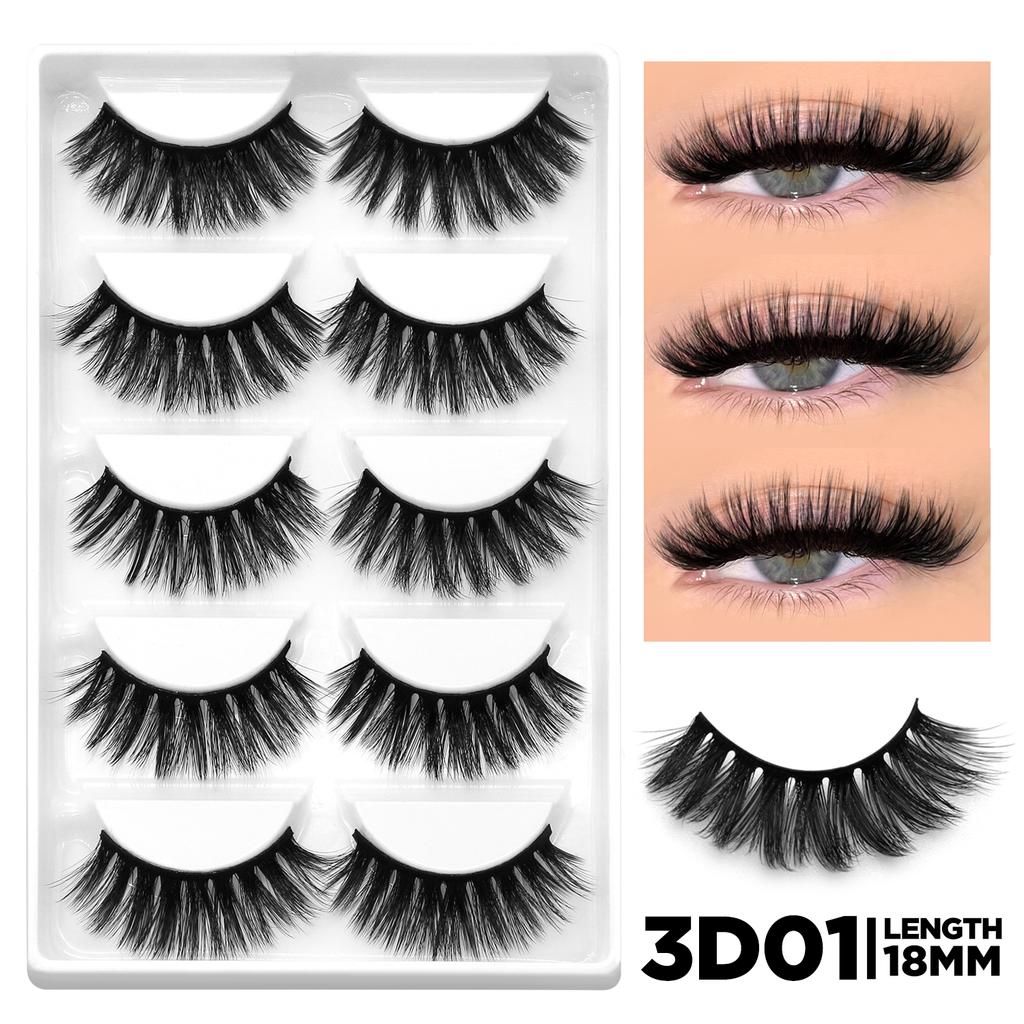 GROINNEYA 5/10 Pairs Fluffy Lashes 3D Mink Lashes Natural Eyelashes Cat Eye Lashes False Eyelashes Makeup Eyelash Extension