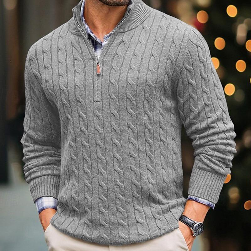Men's Slim Fit Zip Half Turtleneck Long Sleeve Cable Knit Pullover Sweater Plus Size.