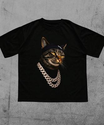 Men's Y2K Retro Street Style Cat T-Shirt Urban Oversized T-Shirt Streetwear Hip Hop Graphic Tee Rap Style Unisex Shirt