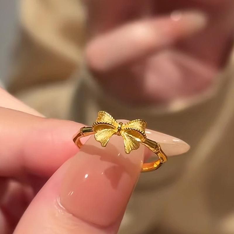 Glossy Simple brushed bowknot Female Ring antique gold craftsm sweet style fashion charm ring party fine  gift