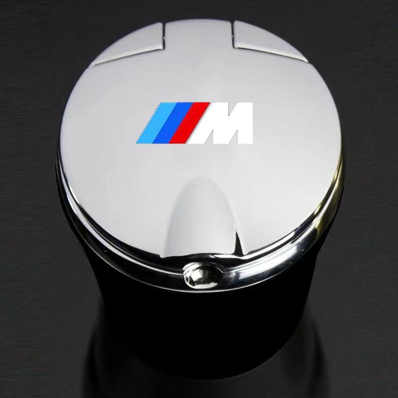 YMDM4 Car Ashtray with Cover LED Light Ashtray Sticker For BMW M Power X1 e84 X3 f25 X5 e53 x6 e71 ix3 i3 320i 330d M4 1 3 5 Series