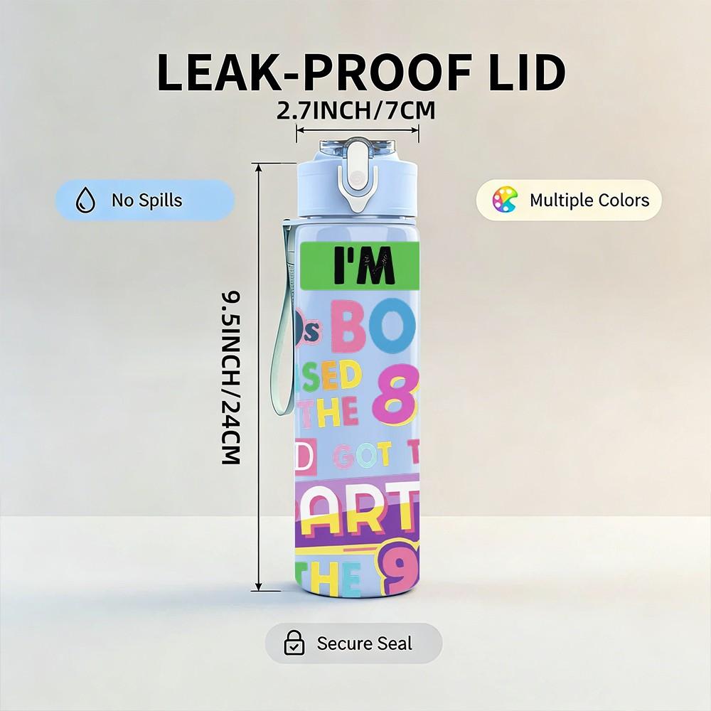 1PC 80s Retro Text Lettering 750ml Sports Water Bottle Leakproof Straw Lid Outdoor Office Home