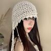 Women's Summer Hollow-out Pearl Tassel Pendant Head Wrap Hat Ethnic Style Knit Slouchy Hat Retro Face Slimming Cap