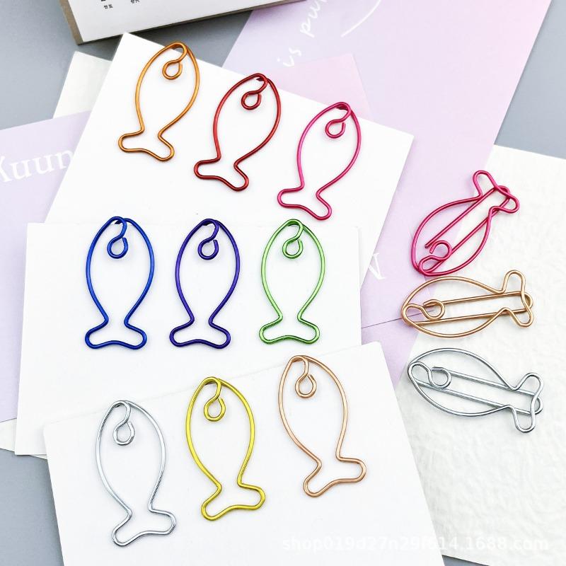 30pcs Creative Fish Paper Clips Metal Decorative Small Colored Paperclips Animal Shaped School Office Supplies for Document