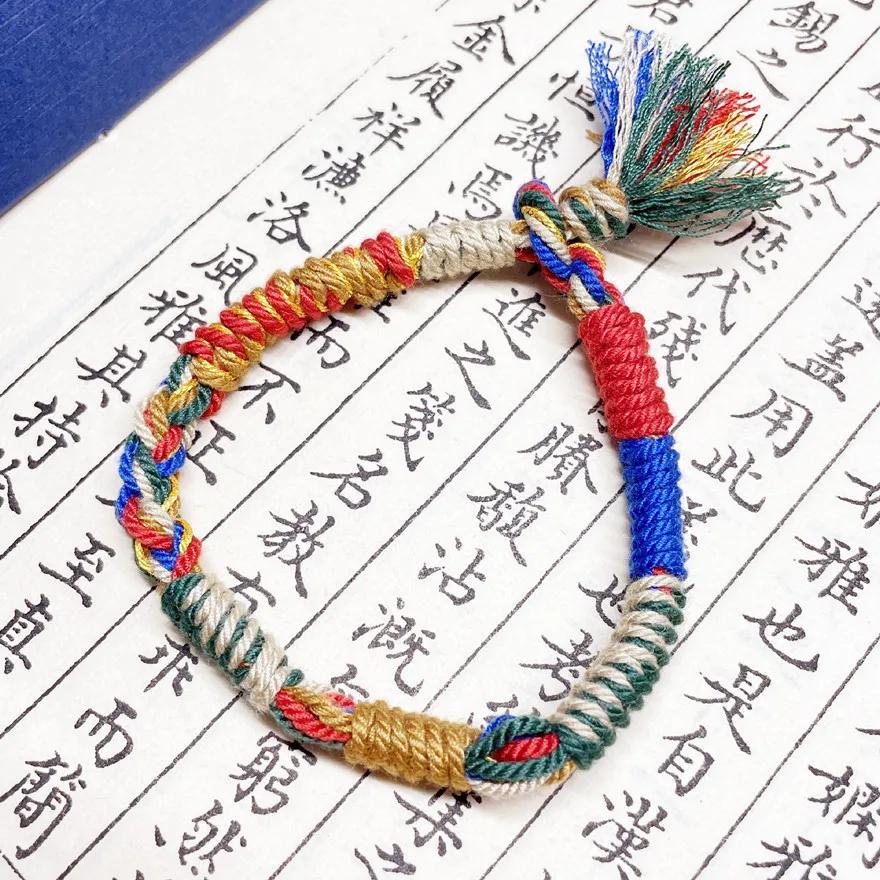 Tibetan Hand Rope Handwoven Transfer Hand Rope Bracelet Thangka God of Wealth Green Tara Zakiram Bracelet Jewelry