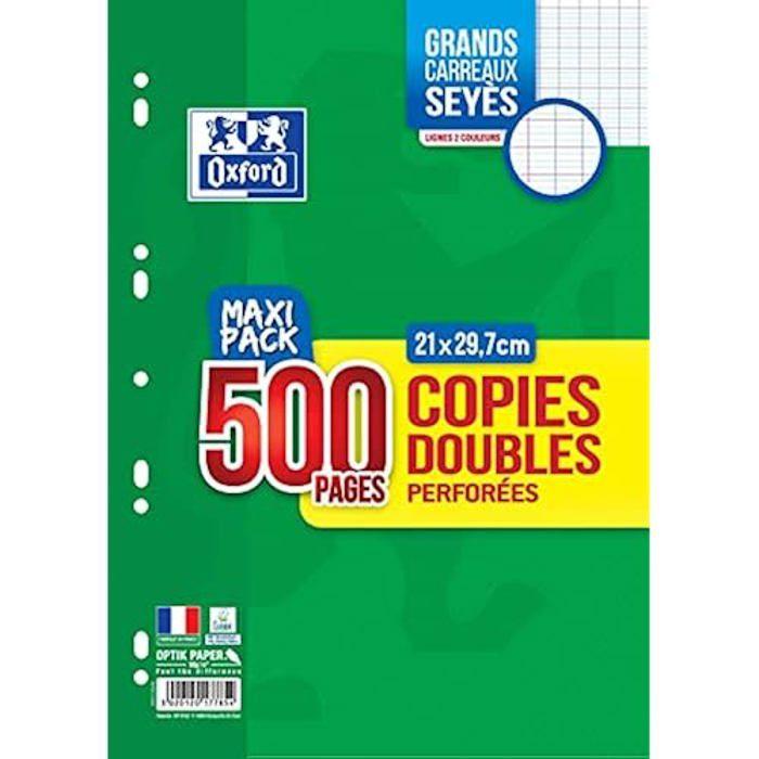 Copies Doubles - OXFORD - Grands Carreaux Seyès - 500 Pages Blanches 90g