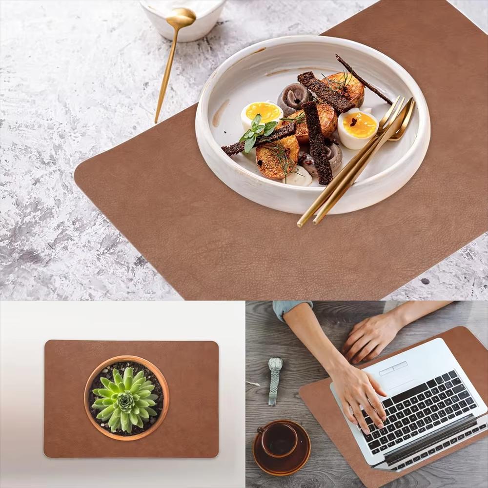Square Imitation Faux Leather Kitchen Dining Table Insulation Placemat,Restaurant Decoration Insulation Table Mat 1/4/6pcs