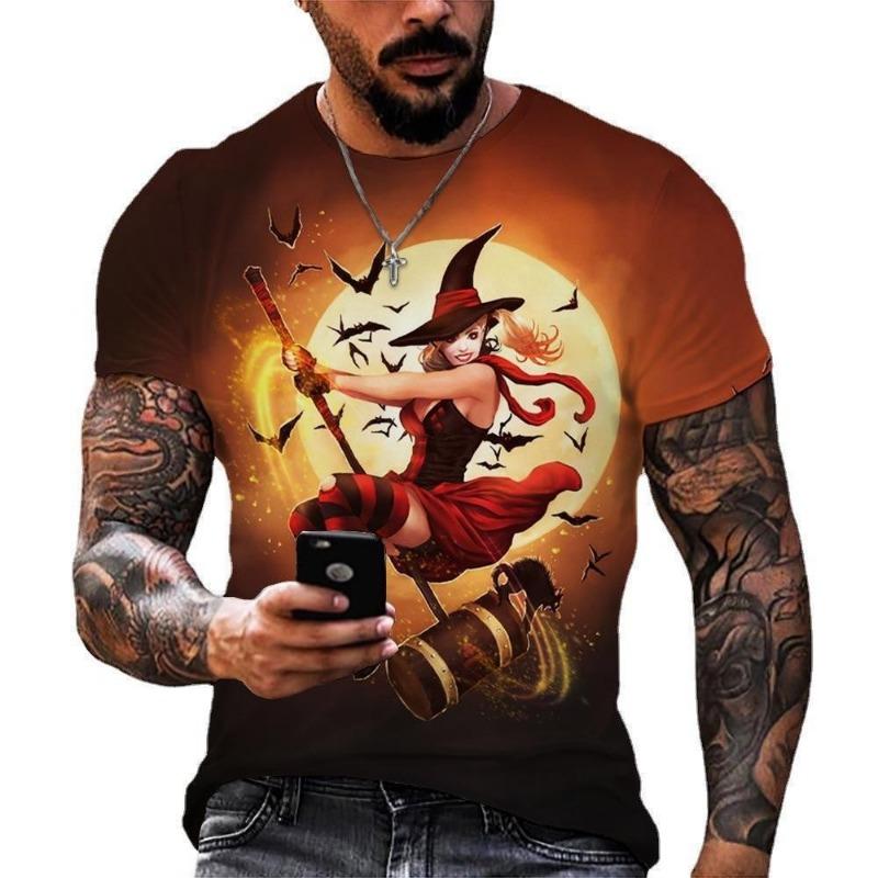 Wholesale of 3D digital printed short sleeved top Halloween witch short T-shirt
