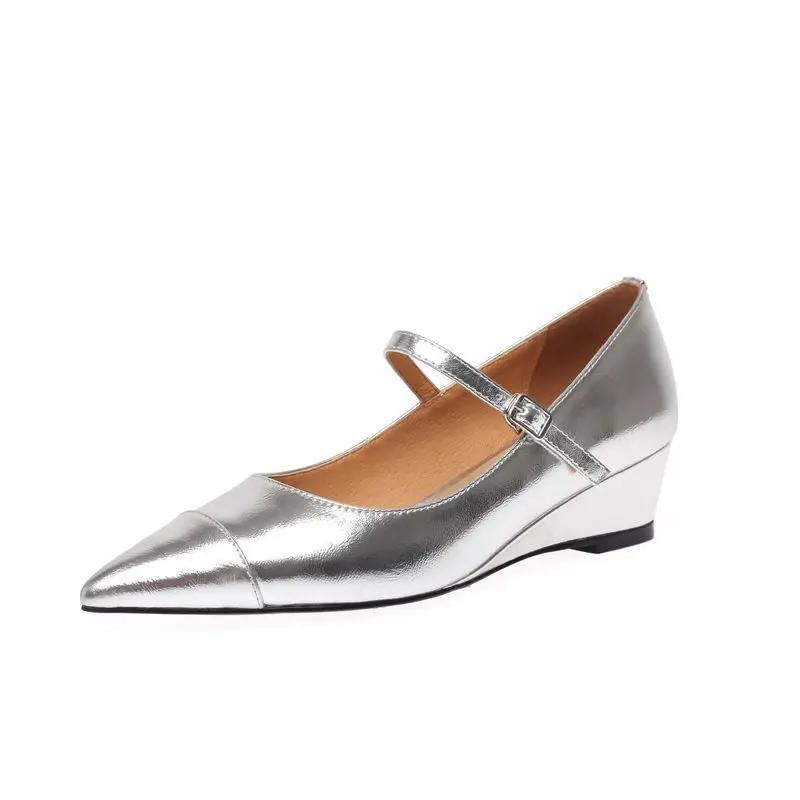 Women's Spring and Autumn 2025 Slope Heel Shoes Fashion Pointed Shallow Mouth Casual Single Shoes Trendy Versatile Flat Shoes