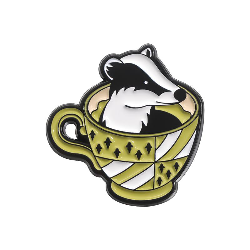 Cup Animal Enamel Pins Custom Snake Lion Owl Dog Brooches Lapel Badges Animal Jewelry Gift for Kids Friends