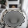 Bedruckter runder Flanellteppich mit schwarz-weißem optischem Illusionsdesign für moderne Wohnkultur, weiche Bodenmatte, 3D-Kunstthema