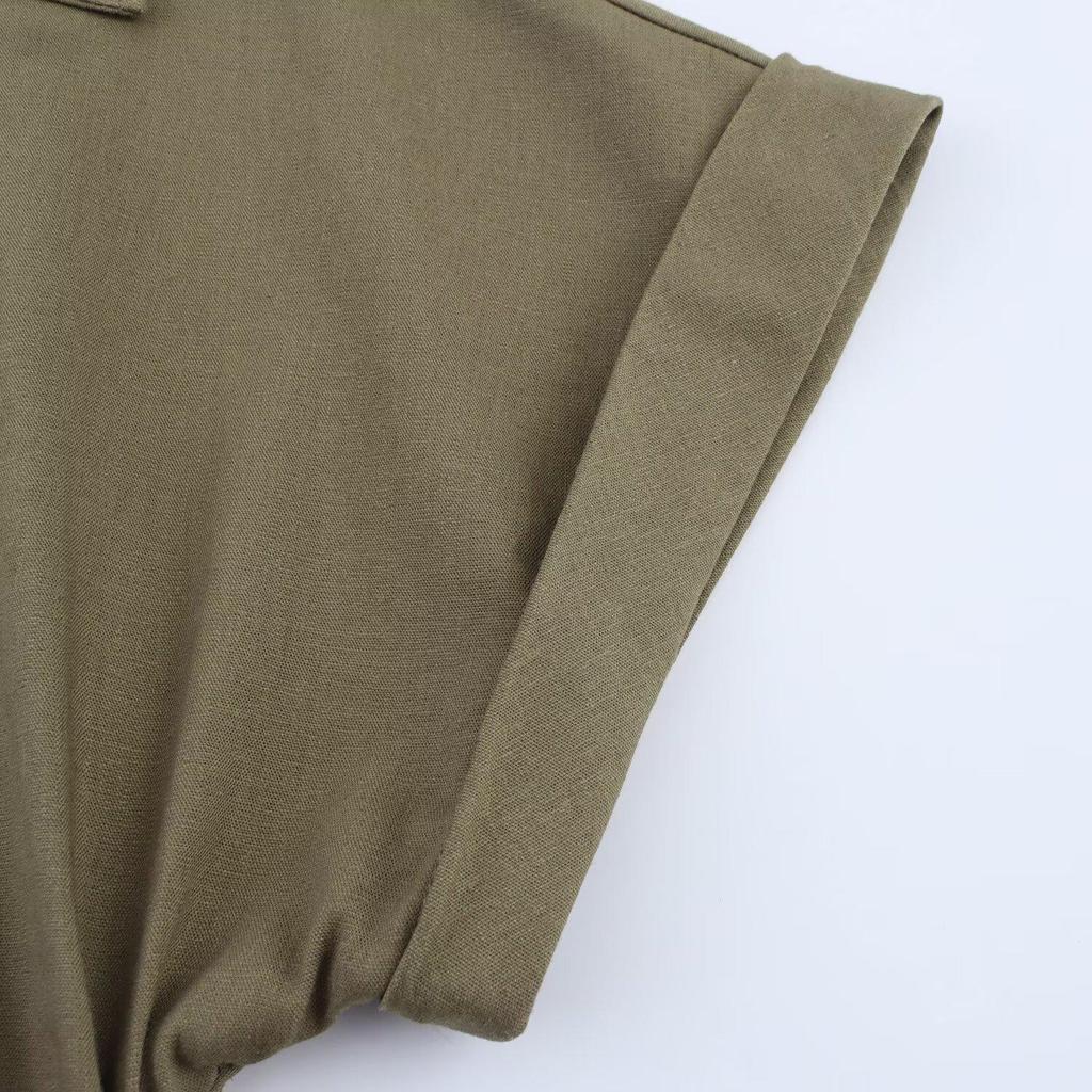 2025 Spring Women's European-American Style Linen Midi Dress