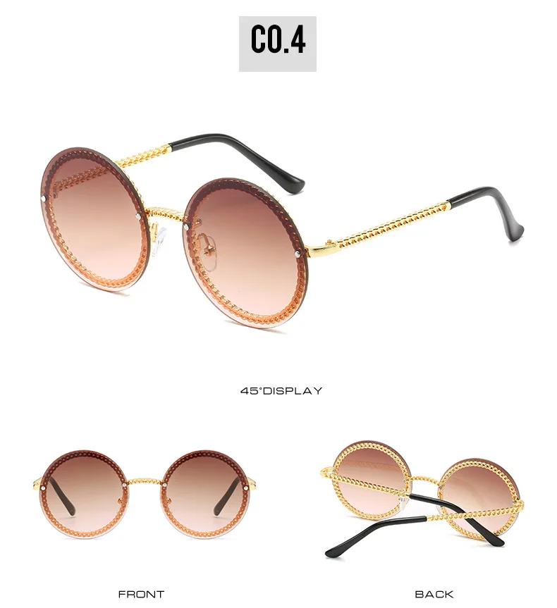 Luxury Metal Chain Round Sunglasses Rimless Brand Shades for Women Circle Sun Glasses Gradient Oculos Zonnebril Dames
