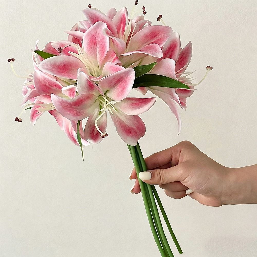 12 Heads Artificial Lilis DIY Flower Floral Arrangement Simulation Flowers Plastic Multicolor Fake Flowers Photography Props