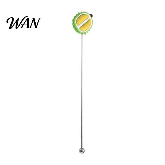 Cartoon Fruit Stirrer Cocktail Stir Stick, Stainless Steel Mixing with Durian Pineapple Strawberry Watermelon Rubber Top Decor, Drink for Bar Milk Tea