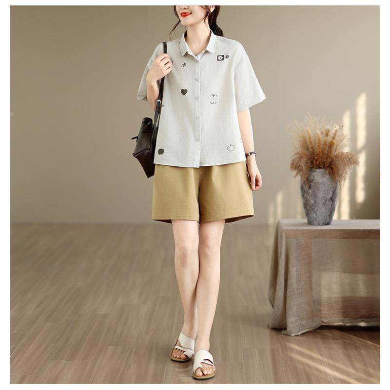 DIMANAF 2026 Women Plus Size New Summer Blouse Shirt Short Sleeve Print Floral Casual Loose Cotton Lady Tops Shirts