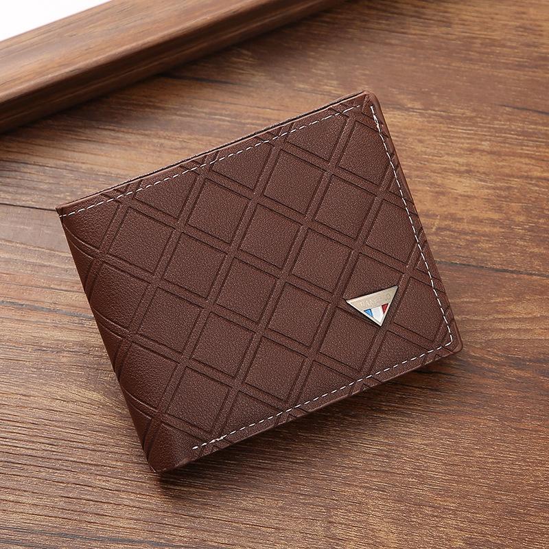 Fashionable Men's Short Wallet With Geometric Pattern Multiple Card Slots And Coin Pocket In Soft Pu Leather
