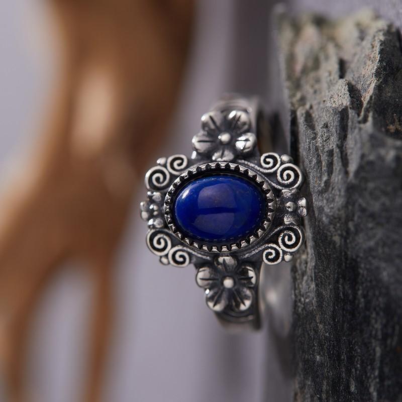 S925 Sterling Silver Inlaid With Natural Tiger Eye Black Gold Label Blue Gold Color Baotai Silver Ring Women'S Retro Personalized Open Ring