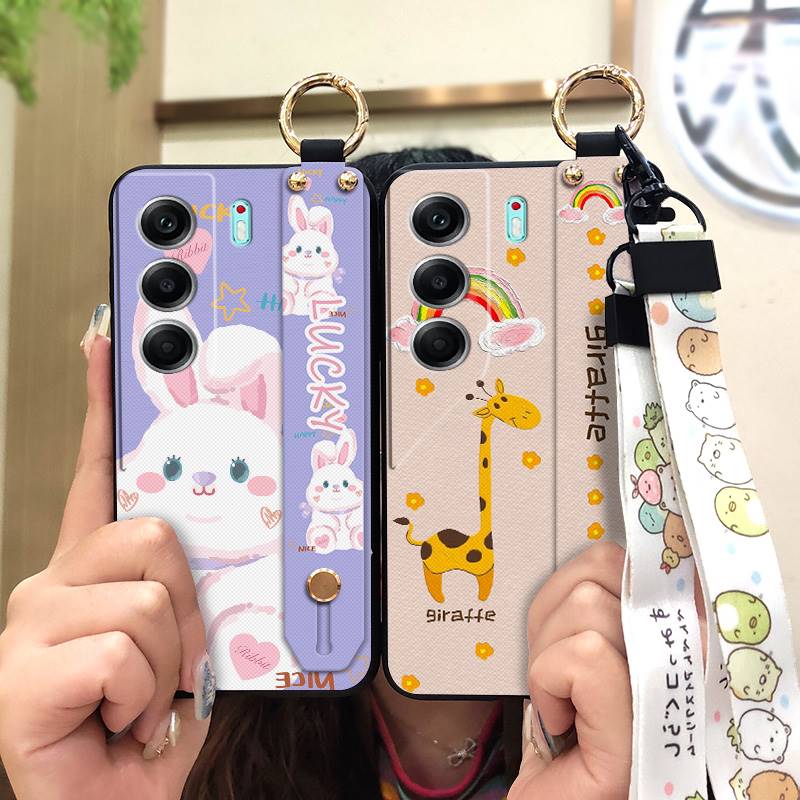 Shockproof Lanyard Phone Case For Tecno Camon40 4G/CM5 Wrist Strap Waterproof Silicone Wristband Cartoon Phone Holder