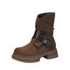 Short boots 2025 autumn and winter new leather retro platform brown western cowboy boots medium boots retro women's Martin boots