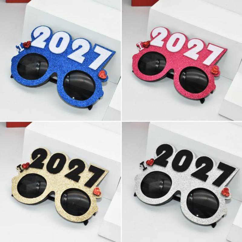 Óculos com Número 2027 Óculos de Feliz Ano Novo Óculos de Sol com Glitter de Diamante Adereço de Cosplay Decoração de Festa de Natal Óculos Engraçados