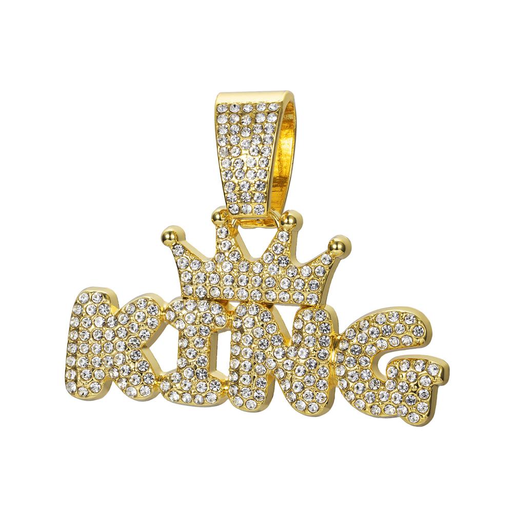 Hip Hop Crown with KING Letter Pendant Necklace For Men Crystal Cuban Chain Iced Out Bling Hiphop Necklaces Rock Biker Jewelry