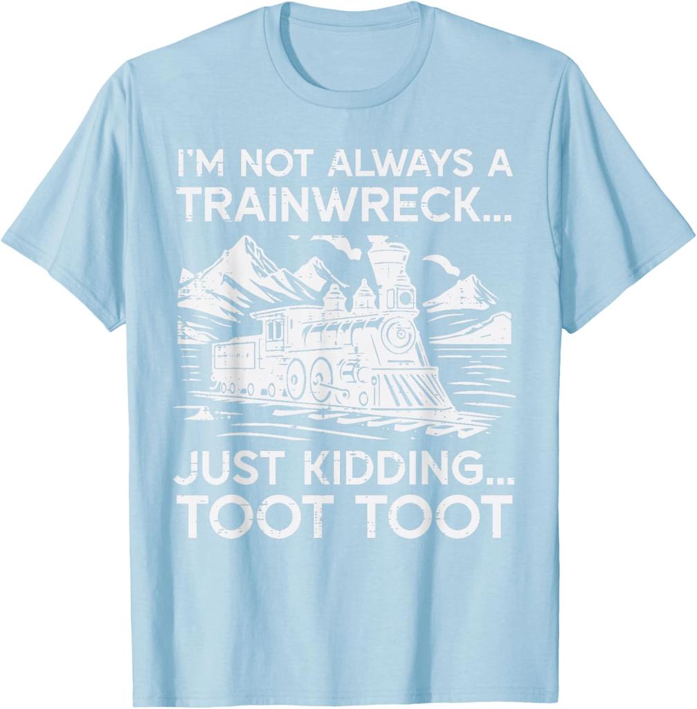 Trainwreck Funny Saying Locomotive Graphic Tee Casual Short Sleeve Cotton TShirt for Men Women