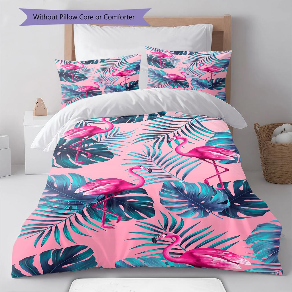 Flamingo Pattern Bedding Quilt Set Quilt Cover Pillowcase Home Decoration Birthday Gift (1 * Duvet Cover + 2 * Pillowcase, Without Core)