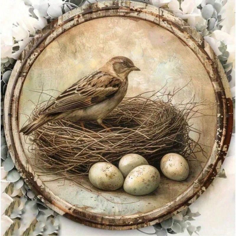 

Tin Sign Wall Art, Bird Nest Spring, Patio Decor