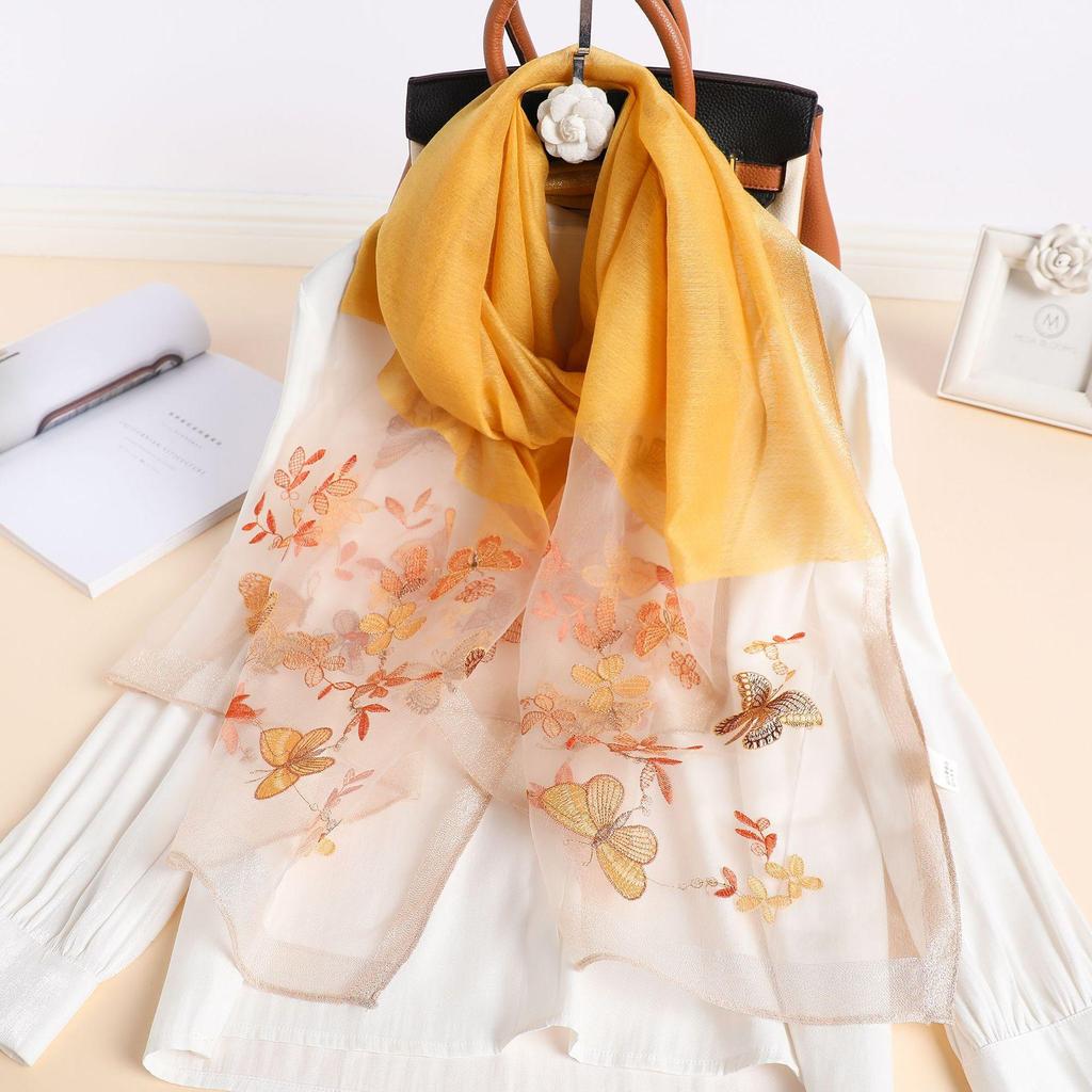 Seide Wolle Schal Schals Wickeltücher Bufanda Floral Pashmina Stickerei Schals Foulard Hijab Sommer Uni Damen Haarbandana