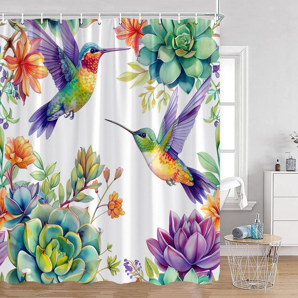 Birds Shower Curtains Parrot Hummingbird Cute Animals Tropical Leaves Spring Bathroom Curtain Polyetser Home Decoration For Bath