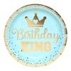 Blue Gold Boy One Year Birthday Disposable Tableware King Crown Plates Paper Cups 1st Baby Boy First Happy Birthday Party Decor