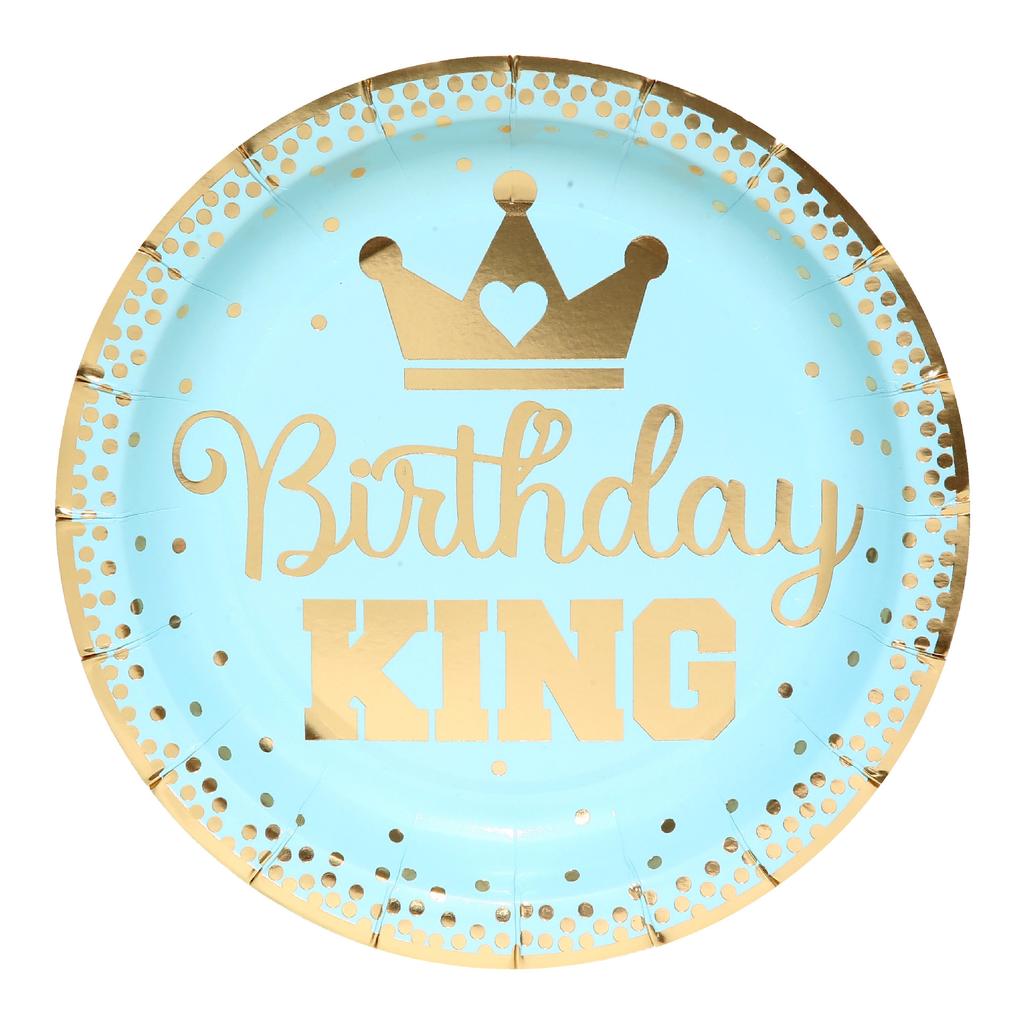 Blue Gold Boy One Year Birthday Disposable Tableware King Crown Plates Paper Cups 1st Baby Boy First Happy Birthday Party Decor