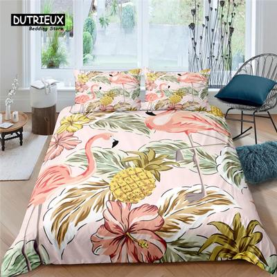 Home Living Luxury Flamingo Print 2/3Pcs Soft Duvet Cover PillowCase Queen and King Size Kids Bedding Set EU/US/AU Size