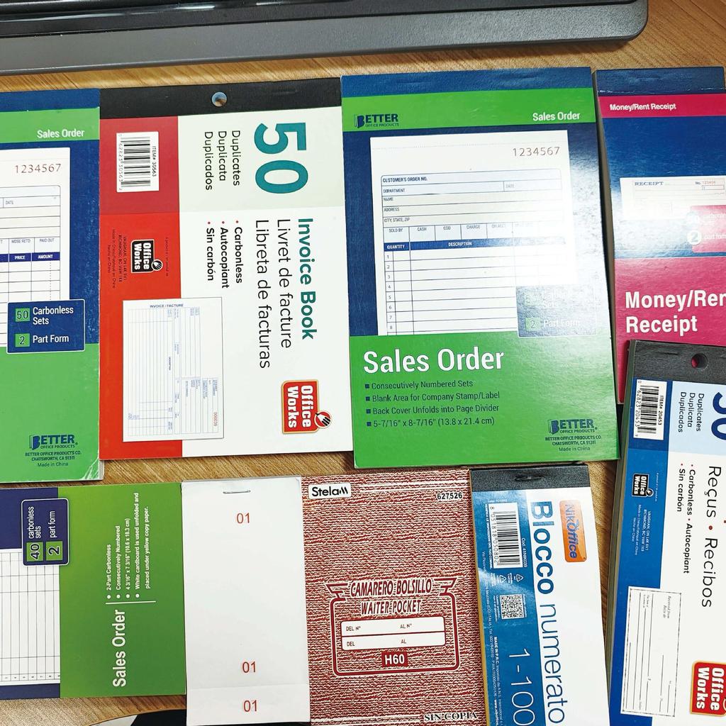 Customizable Foreign Trade Invoice: English Versions in Two, Three, and Four Parts for Menu, Delivery, and Sales Slips.