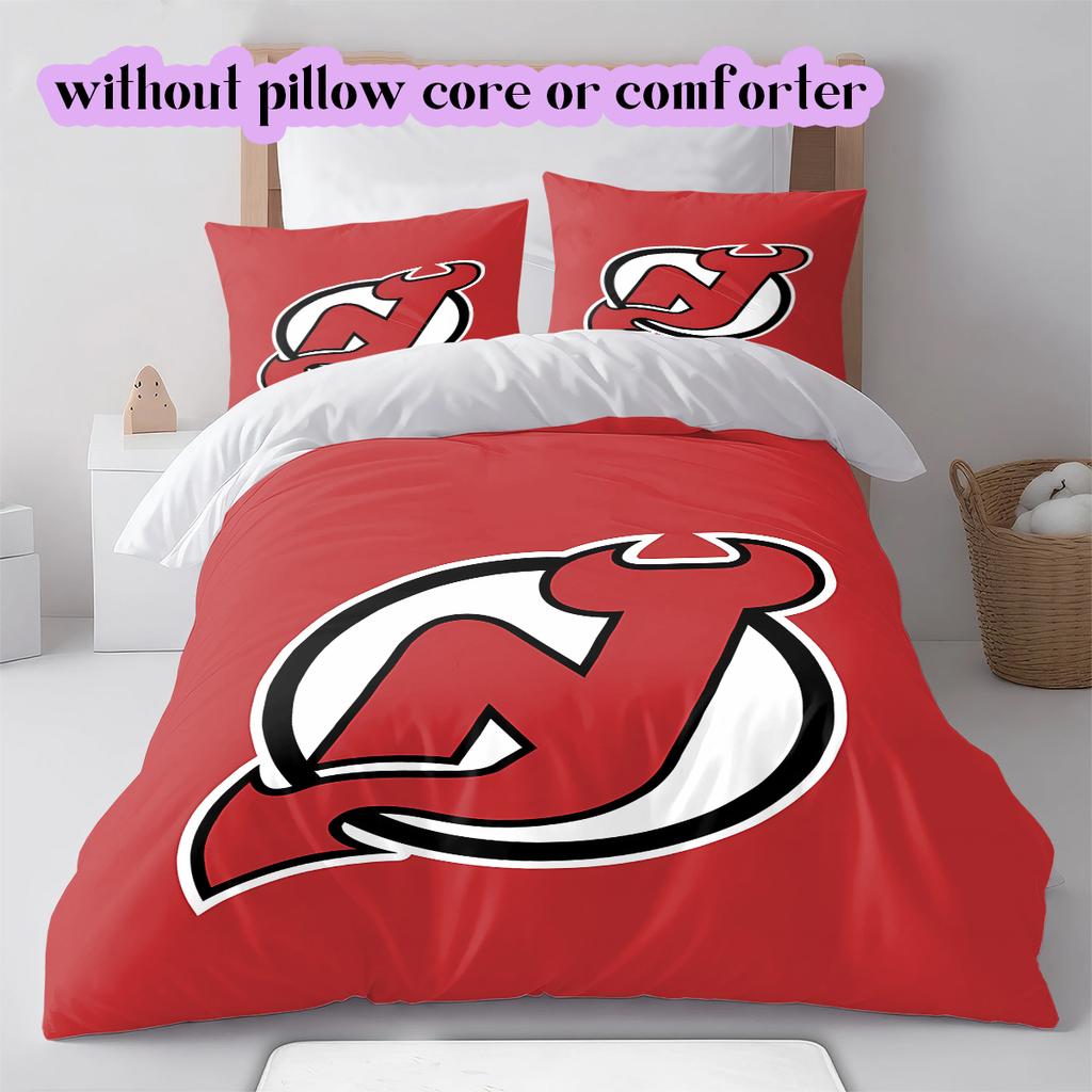Ice Hockey Logo Pattern Bedding Quilt Set Quilt Cover Pillowcase Home Decoration Birthday Gift (1*duvet Cover+ 2*pillowcase, Without Core)