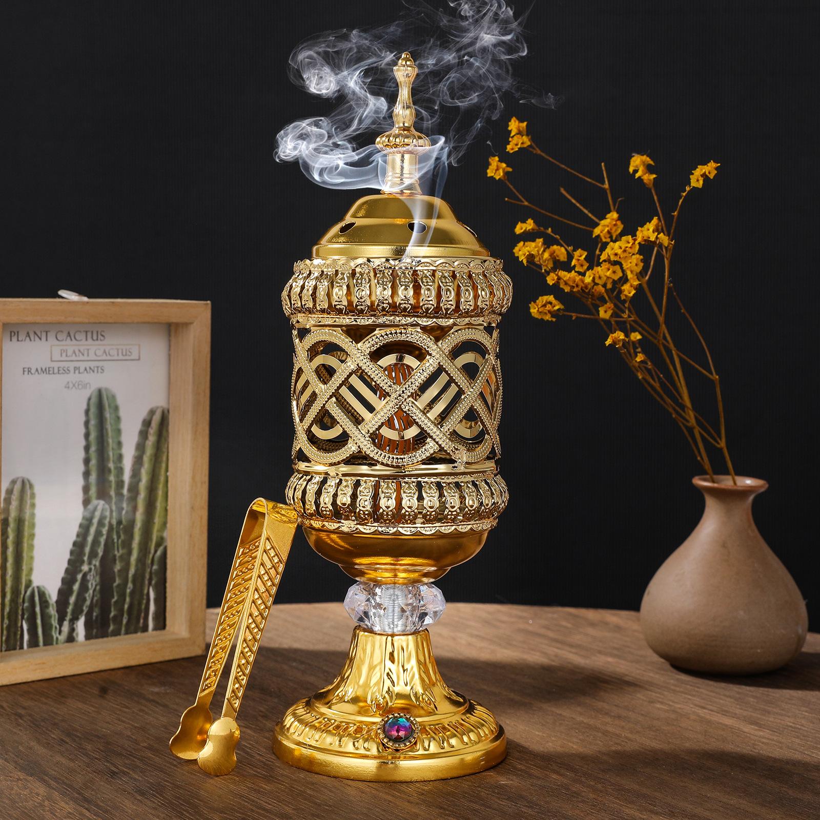 

Golden Iron Art Pattern Carbon Aromatherapy Stove Middle Eastern Home Decoration Festival Atmosphere Props Arab Wedding Crafts
