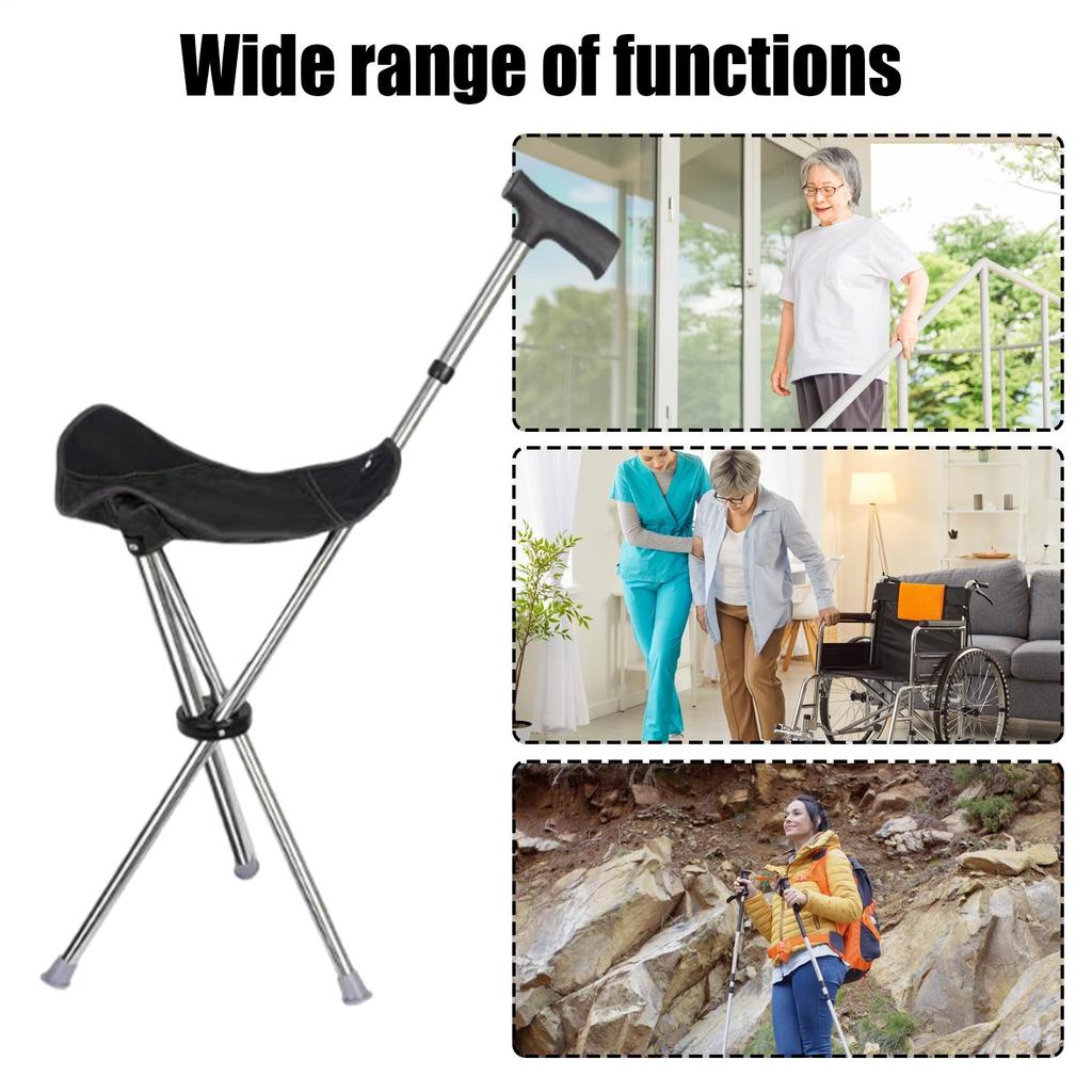 Walking Cane with Seat Foldable Walking Stick Seat Anti-slip Crutches Stool Mobility Aid for Elderly Men Women Travel Climbing