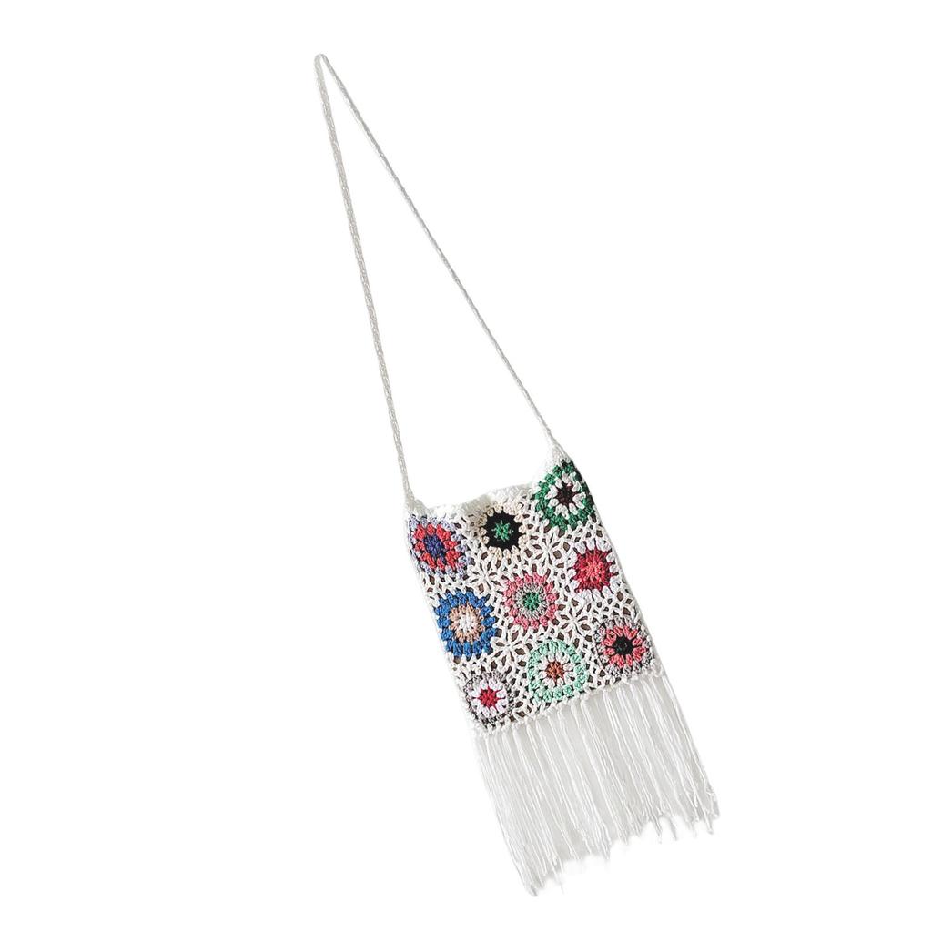 Crocheted Shoulder Tassel Bohemian Ethnic Style Tote for Beach Travel
