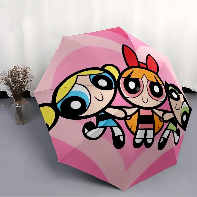 Powerpuff Fashionable Automatic Opening/Closing Folding Umbrella. Portable and Foldable, Ideal for Gift, Travel, and Daily Use.