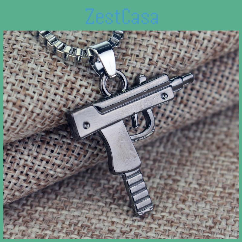 Uzi Submachine Gun Geometric Alloy Pendant Chain Necklace For Men And Women Fashion Accessory