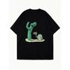 Oversized T Shirt Black Cactus And Turtle Print Casual Wear For Women Summer Streetwear Fashion Top