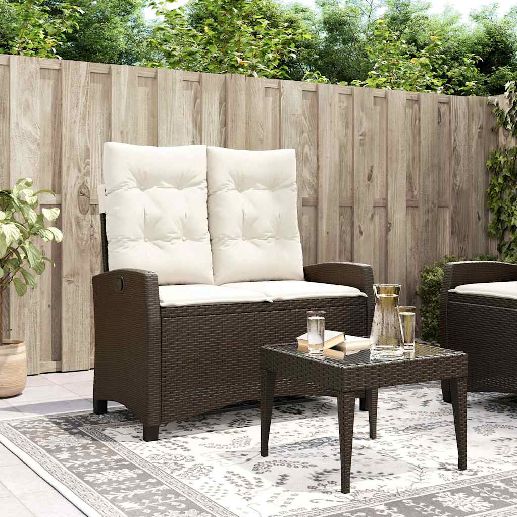 Adjustable Garden Bench with Cushions Brown Poly Rattan