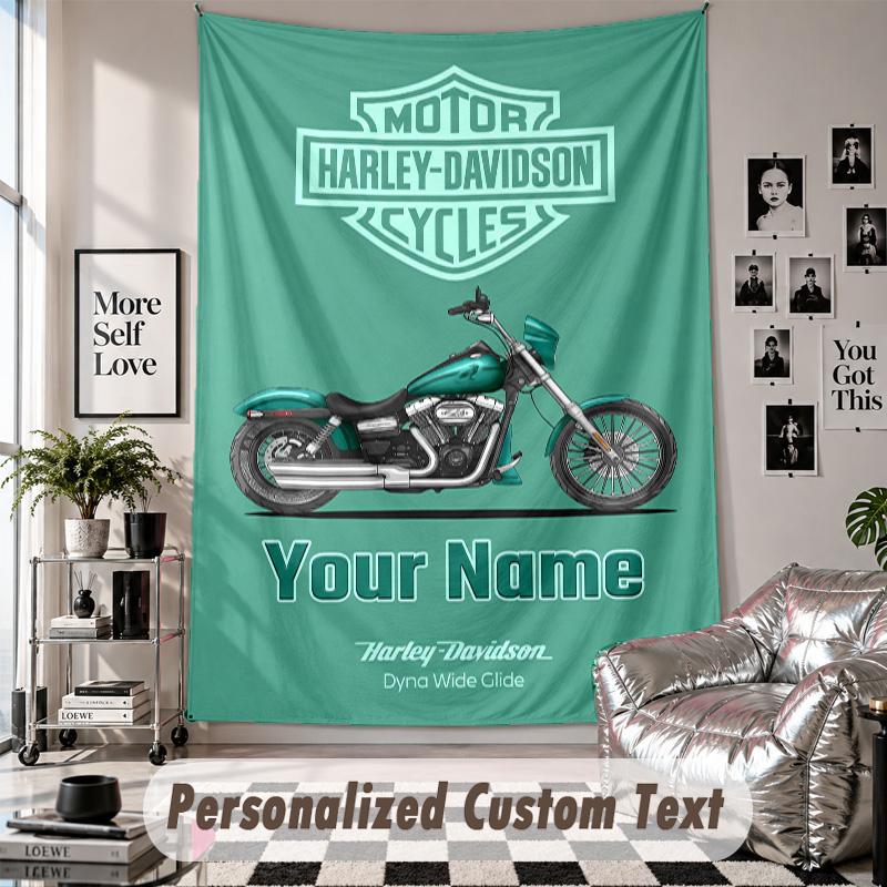 Arazzo da Appendere alla Parete con Nome e Testo Personalizzati, Arazzo Decorativo Harley-Davidson per Camera da Letto