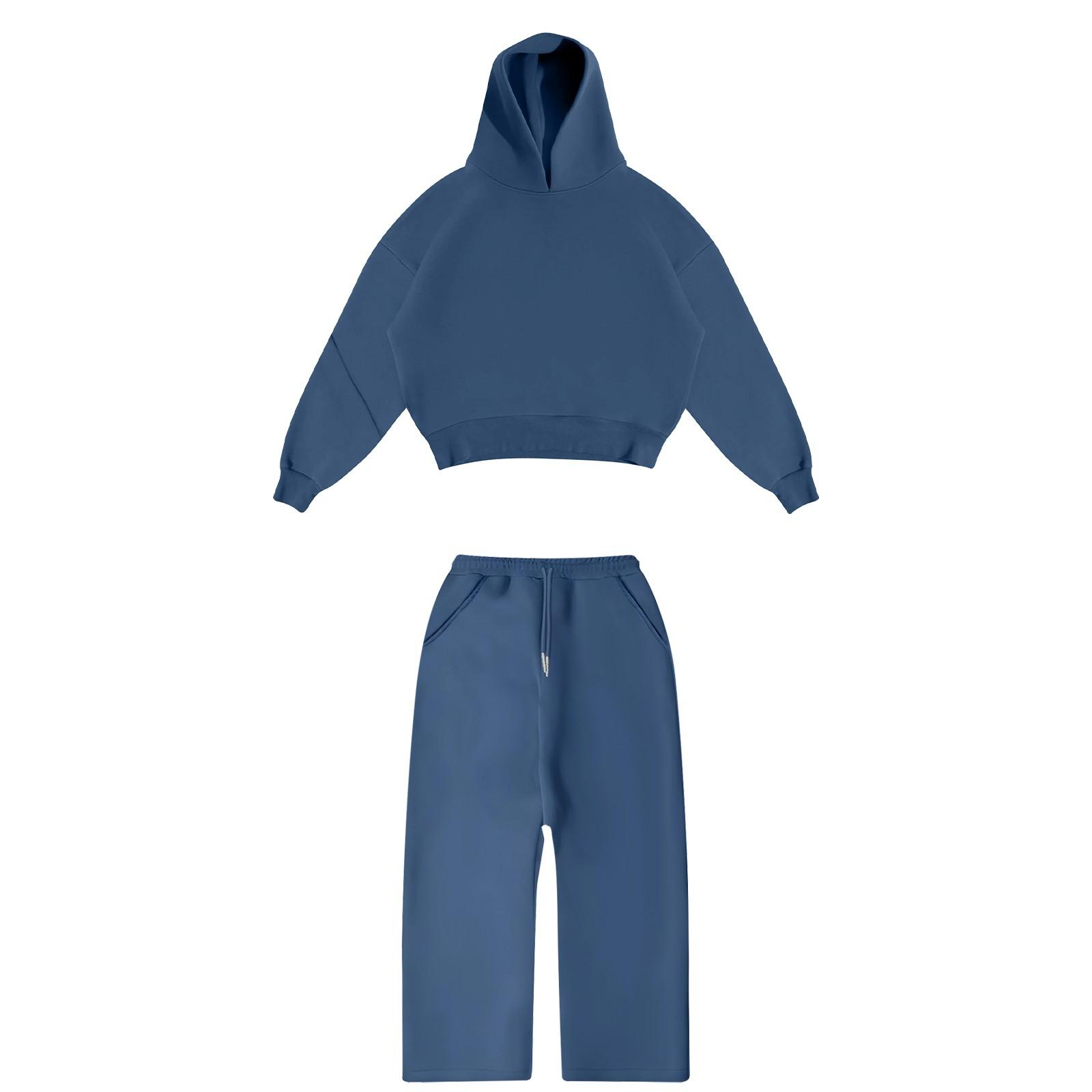 

Мужская и женская модная повседневная универсальная повседневная толстовка с капюшоном, толстовка с брюками, двухкомпонентный повседневный костюм-толстовка XL тёмно-синий