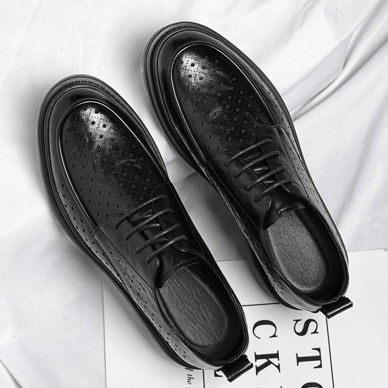 Cool leather shoes 2025 summer new breathable men's casual leather shoes hollow sandals hole shoes 2025