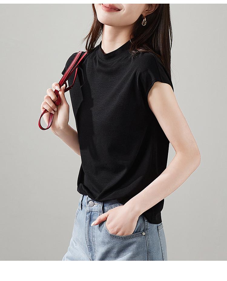 Half high neck short sleeved t-shirt for women in 2026 spring fashion, versatile and slimming, solid color interior top